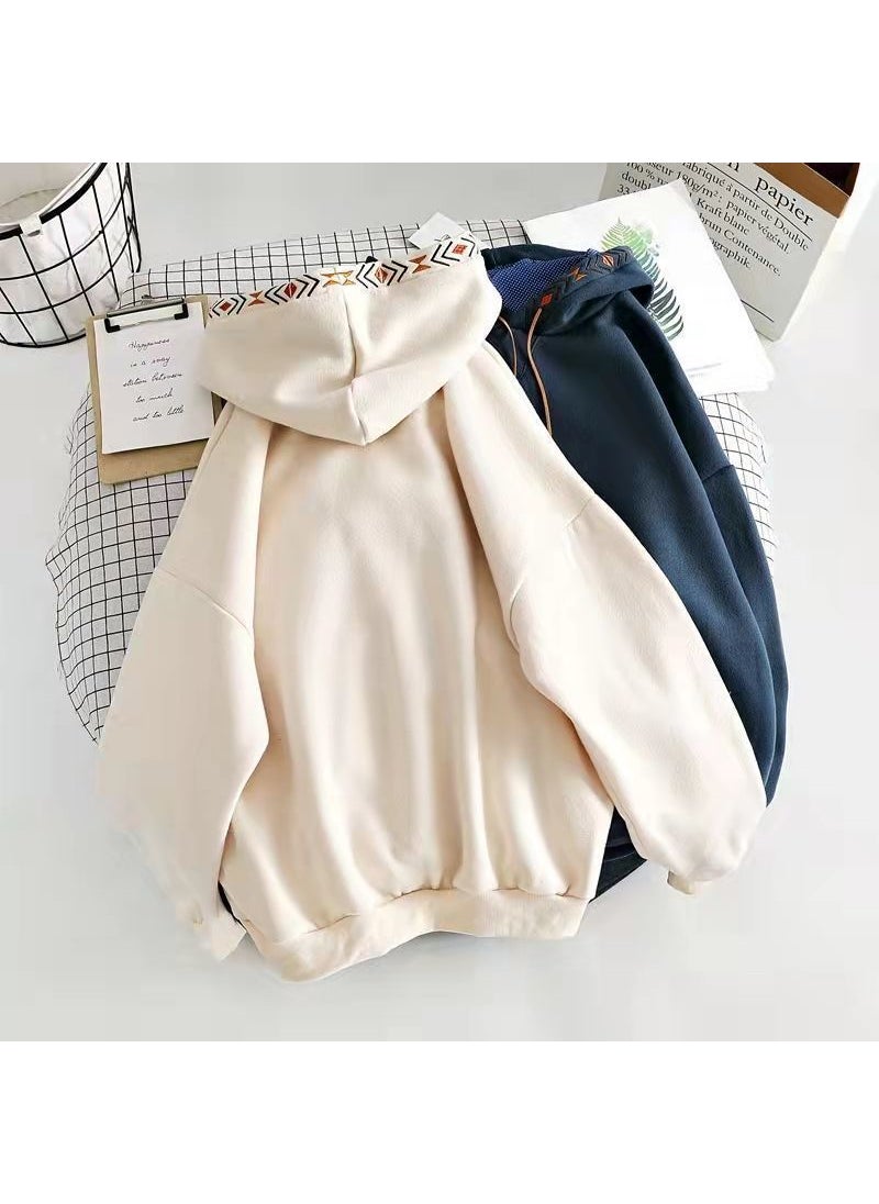 Cotton White Hooded Sweatshirt Women Oversized Thick Autumn Winter Blue [regular]]