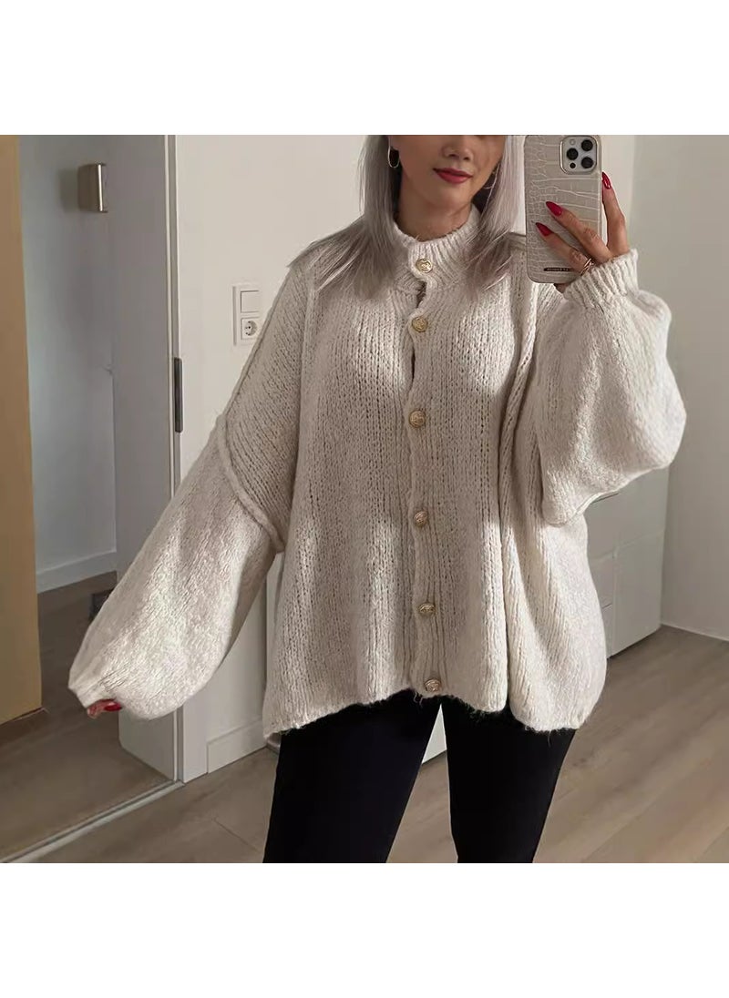 Fashion Solid Color Batwing Cardigan Sweater Khaki