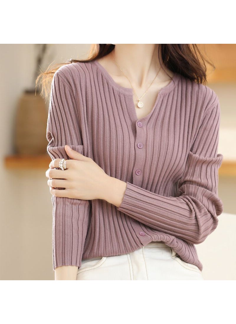 Womens V-Neck Cropped Sweater Knitwear Violet