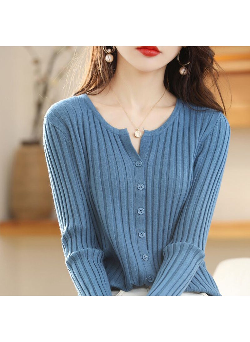 Womens V-Neck Cropped Sweater Knitwear fog blue