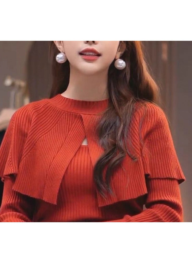 2024 Autumn Winter Elegant Slim Cape-Style Knit Top Red