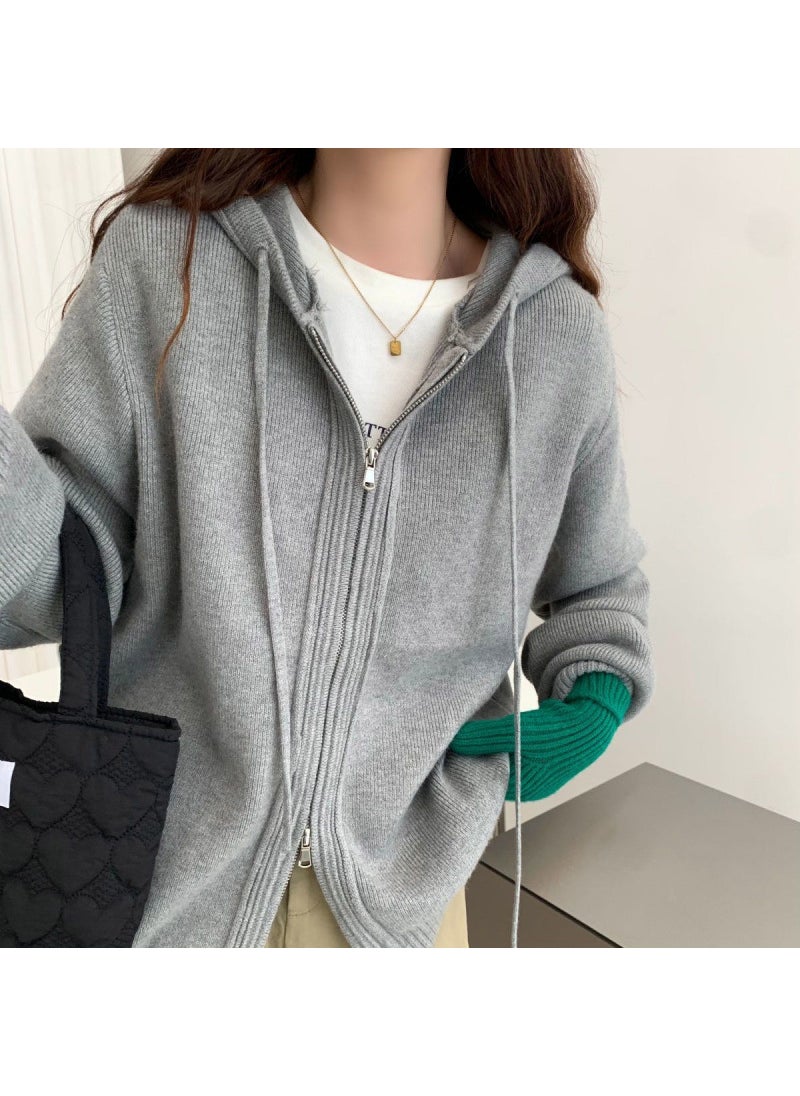 Vintage Hong Kong Hoodie Zip Cardigan Women Gray follow the store for priority