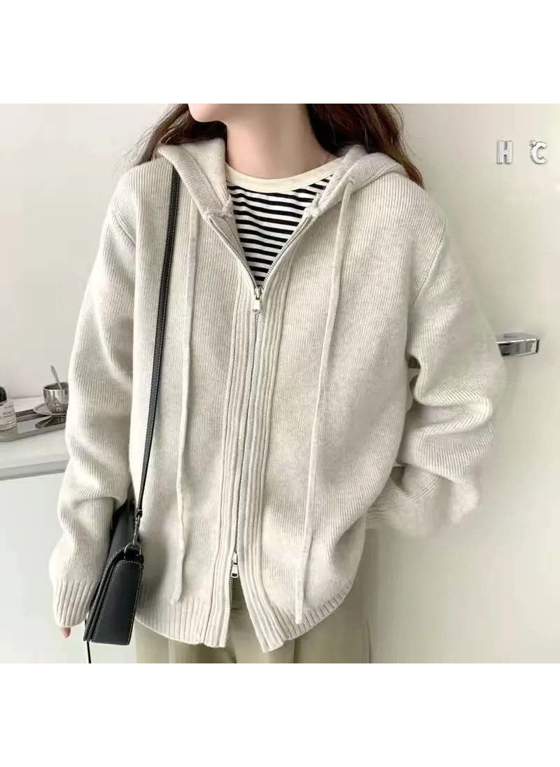 Vintage Hong Kong Hoodie Zip Cardigan Women Apricot follow the store for priority