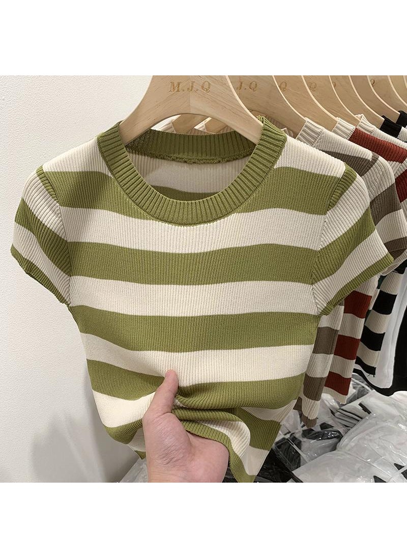 2024 Summer Knit Top Slim Fashion Light green style