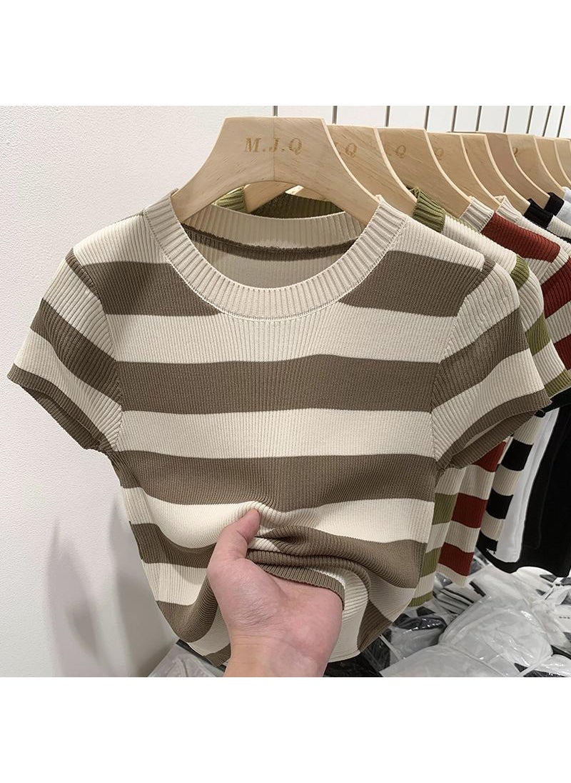 2024 Summer Knit Top Slim Fashion Khaki style