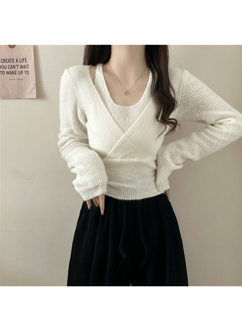 2024 Chic Layered-Look Sweater Women Autumn White