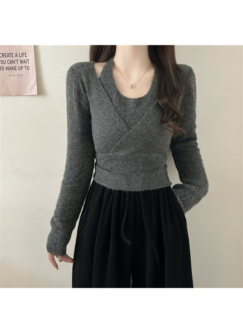 2024 Chic Layered-Look Sweater Women Autumn grey