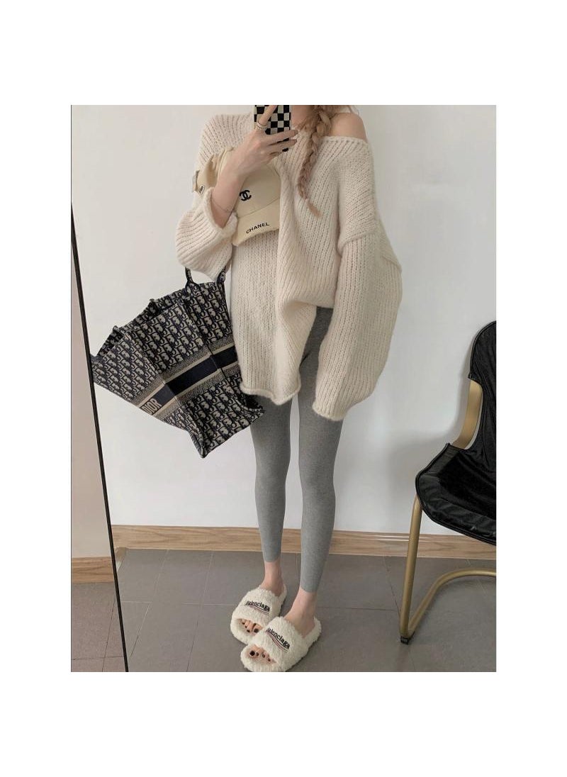 French Lazy Style Curl Edge Sweater Women Autumn Winter Milky white