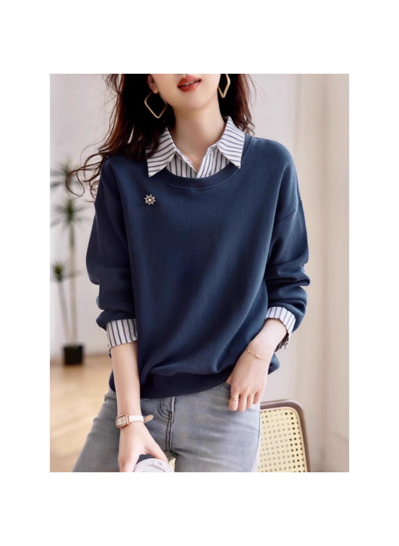 2024 New Fashion Slimming Long Sleeve Hoodie for Women Navy blue