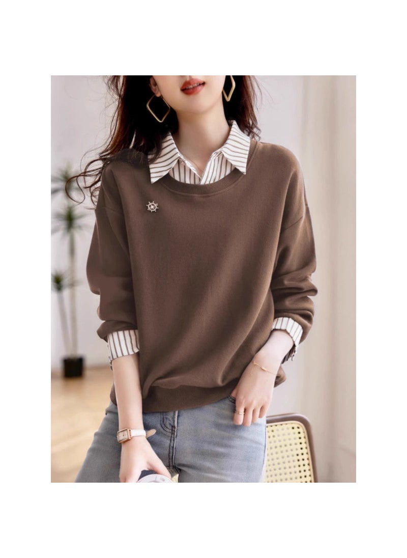 2024 New Fashion Slimming Long Sleeve Hoodie for Women Brown