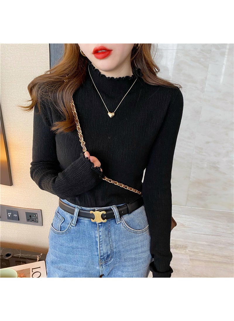 High Neck Slim Fit Ladies Knit Sweater Autumn 2024 Black