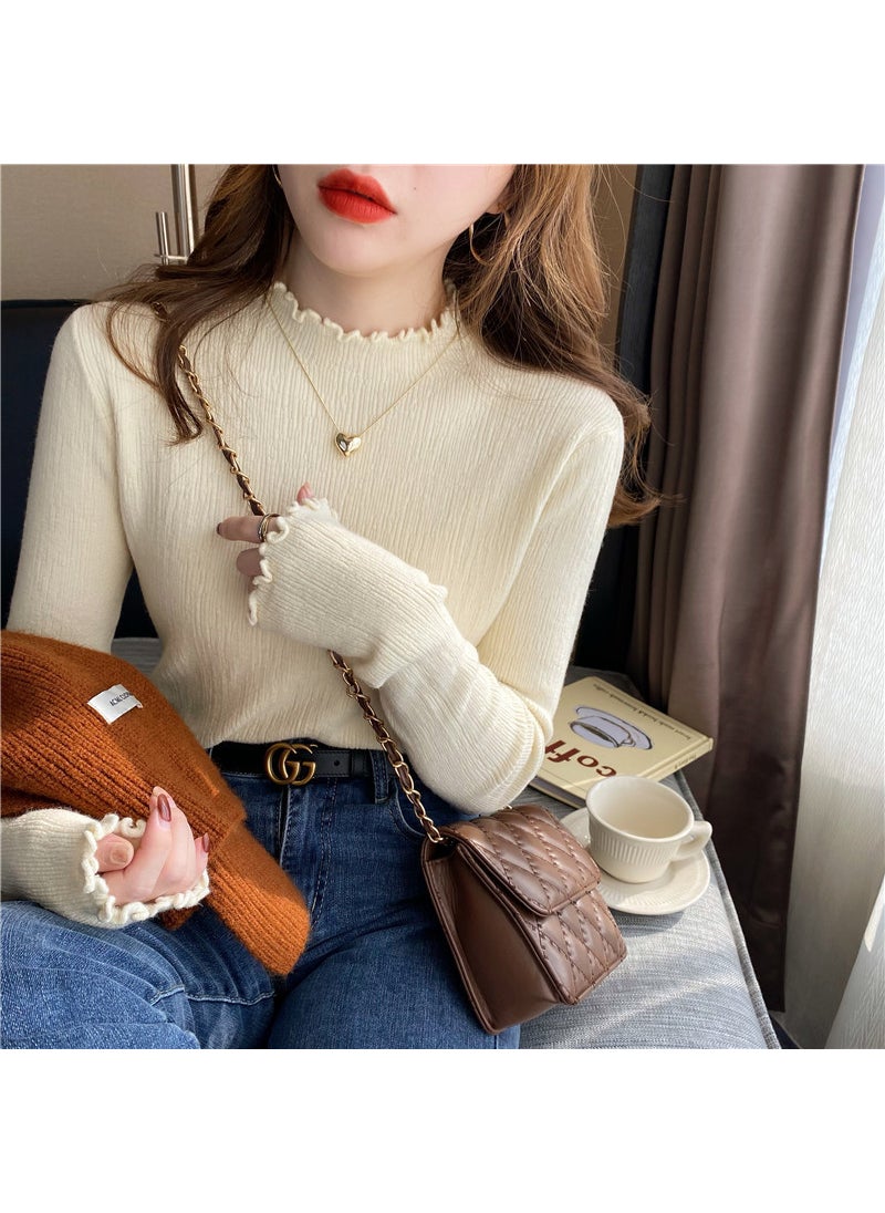 High Neck Slim Fit Ladies Knit Sweater Autumn 2024 Apricot