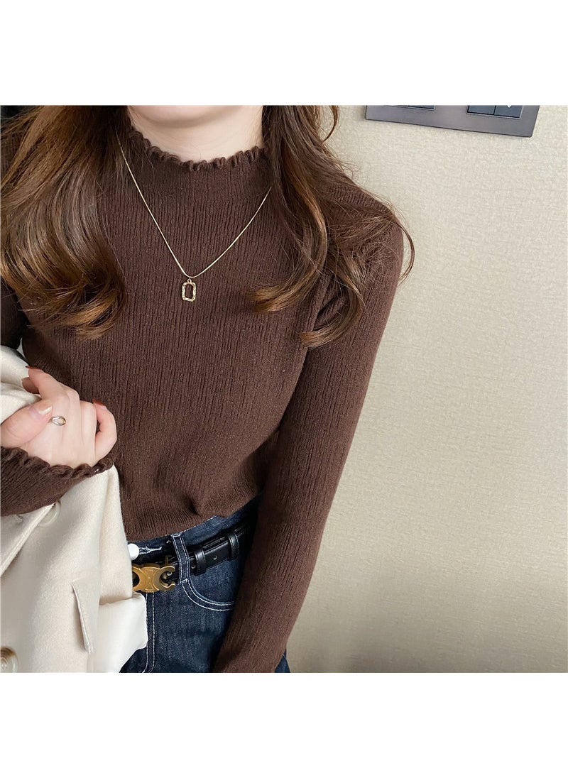 High Neck Slim Fit Ladies Knit Sweater Autumn 2024 Brown