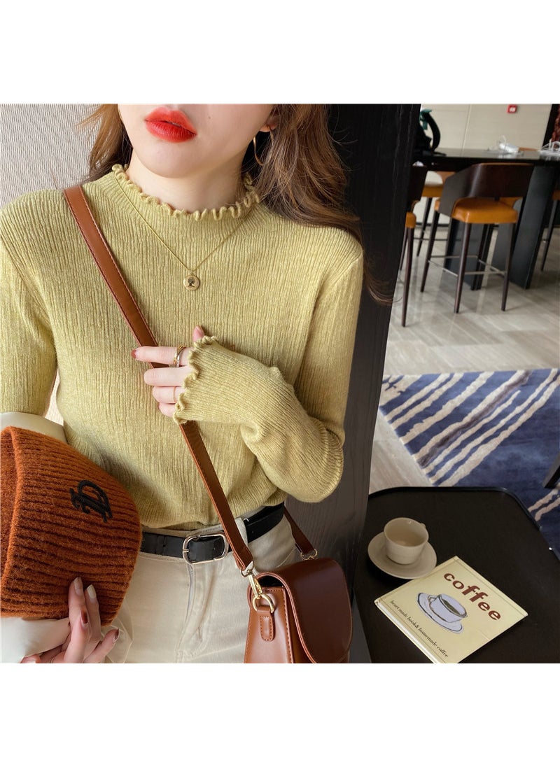 High Neck Slim Fit Ladies Knit Sweater Autumn 2024 Sunset yellow