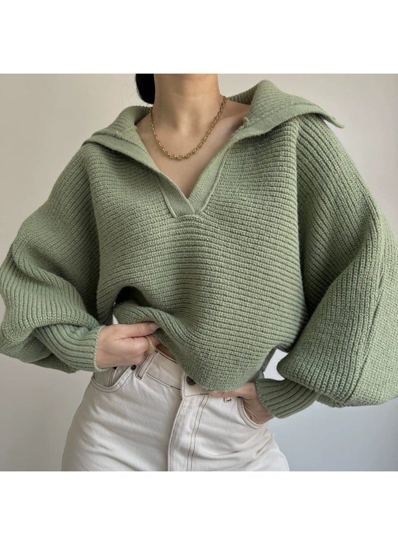 2024 Trendy Knit Sweater Pullover for Women Green