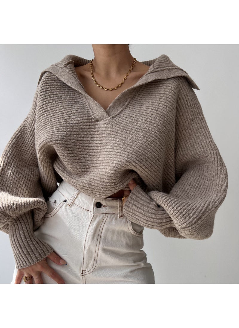 2024 Trendy Knit Sweater Pullover for Women Khaki