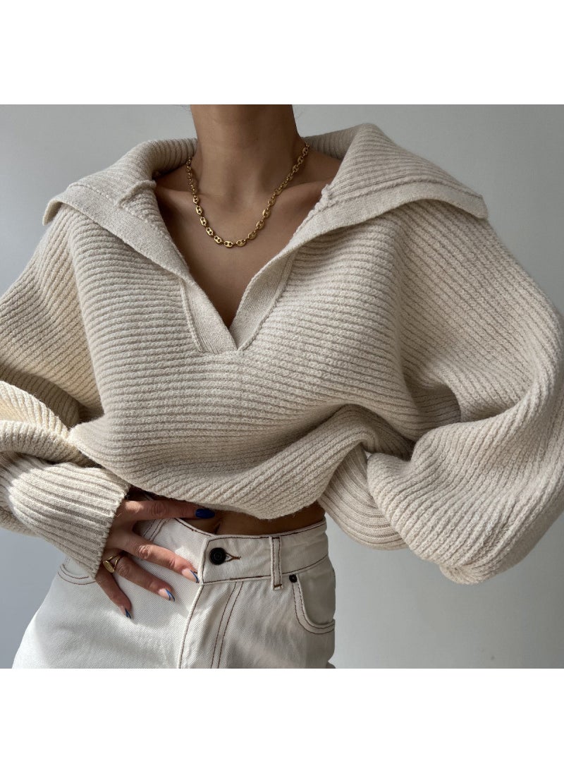 2024 Trendy Knit Sweater Pullover for Women Apricot