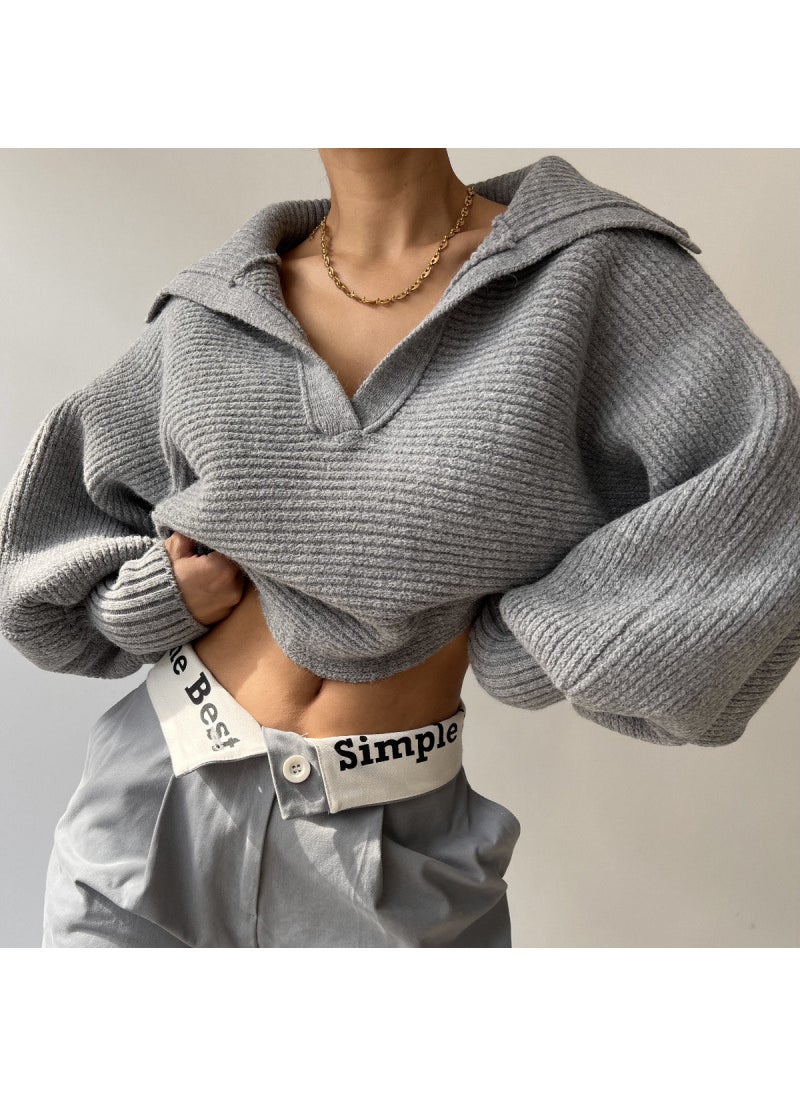 2024 Trendy Knit Sweater Pullover for Women Gray