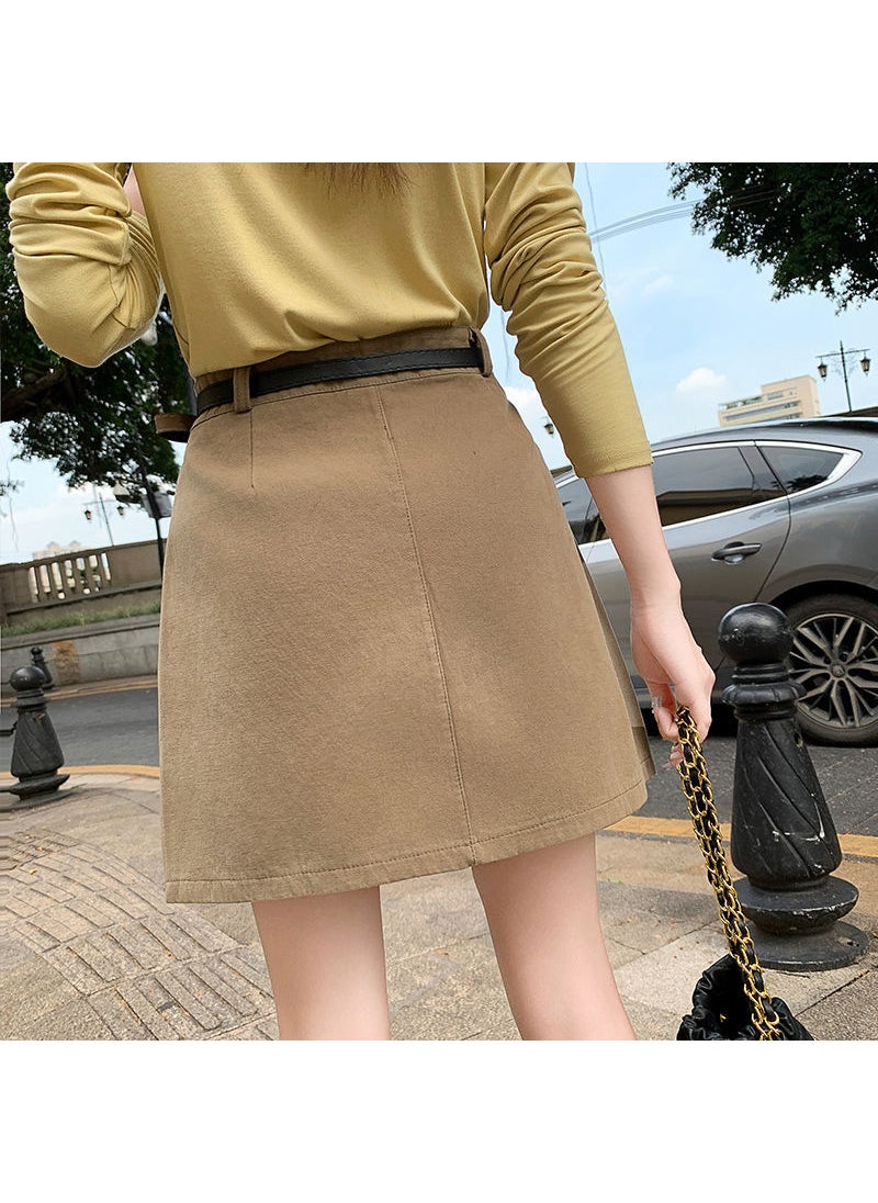 Autumn Winter Korean Fashion High Waist Slim A-line Skirt Black