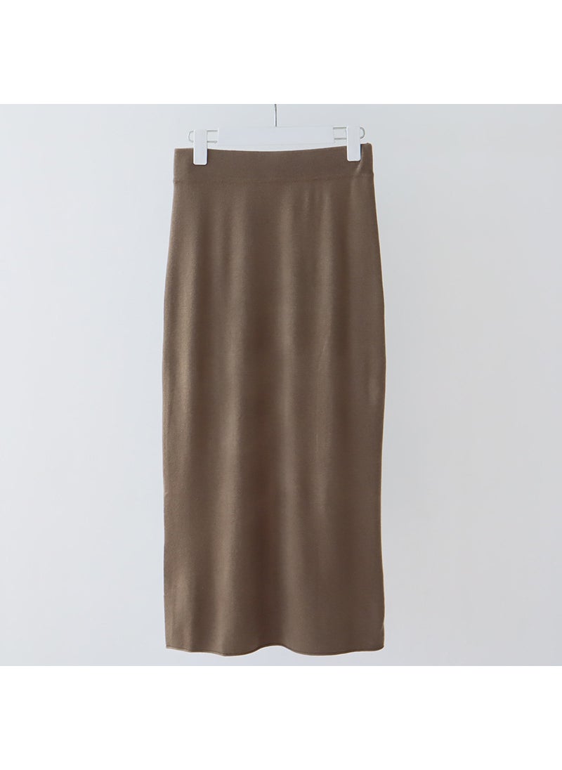 Wool Blend Knit Midi Skirt Autumn Winter Solid Color Pencil Gray