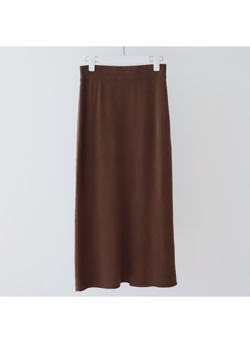 Wool Blend Knit Midi Skirt Autumn Winter Solid Color Pencil Gray