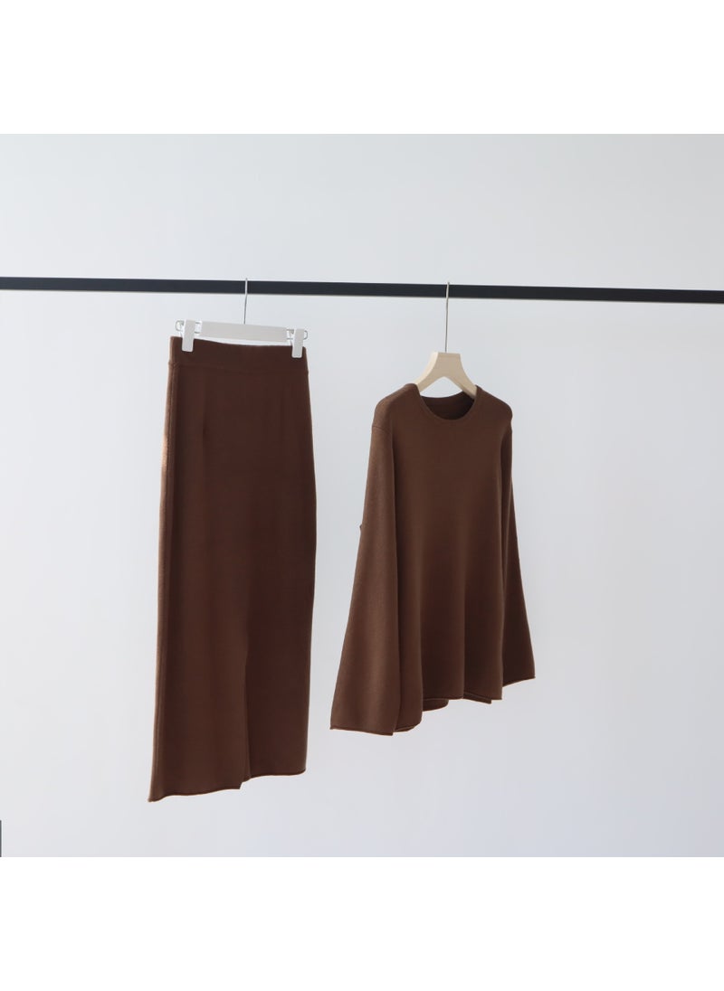 Wool Blend Knit Midi Skirt Autumn Winter Solid Color White