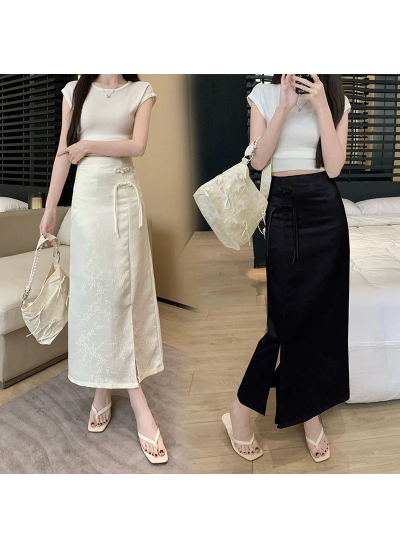 2024 Chinese Style Qipao Skirt Women Black