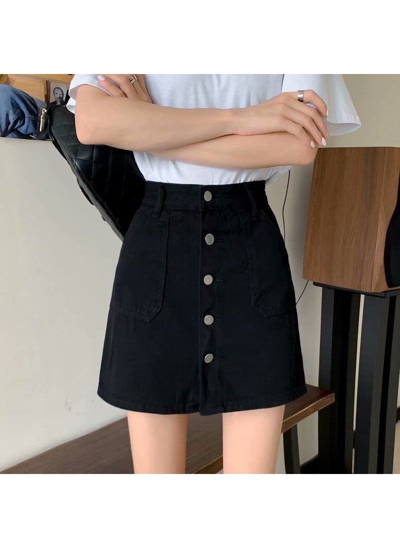 Summer Loose A-line Denim Skirt for Plus Size Women Black