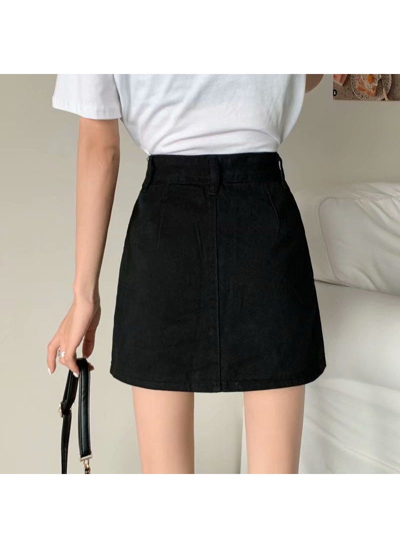 Summer Loose A-line Denim Skirt for Plus Size Women Black