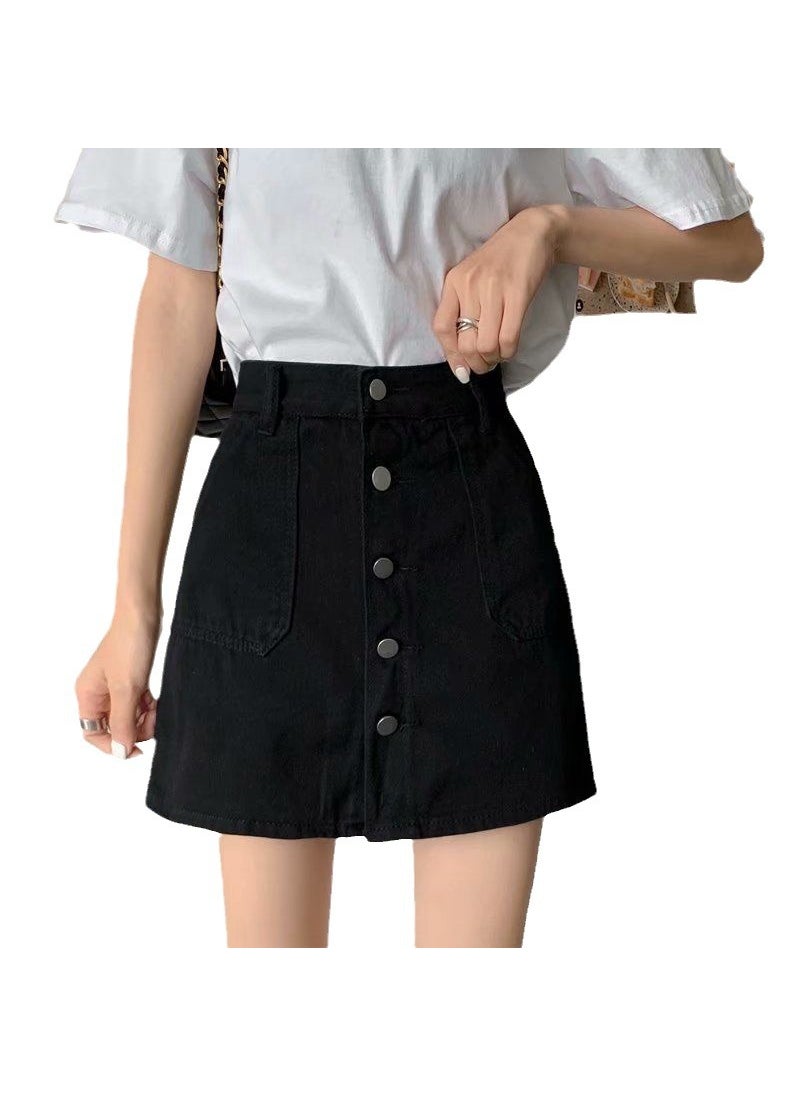 Summer Loose A-line Denim Skirt for Plus Size Women Black