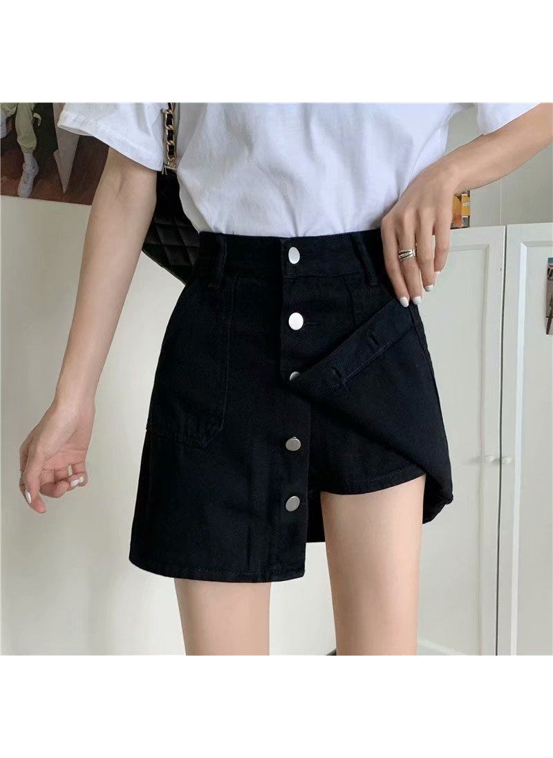 Summer Loose A-line Denim Skirt for Plus Size Women Black