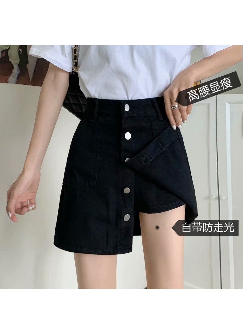 Summer Loose A-line Denim Skirt for Plus Size Women Black