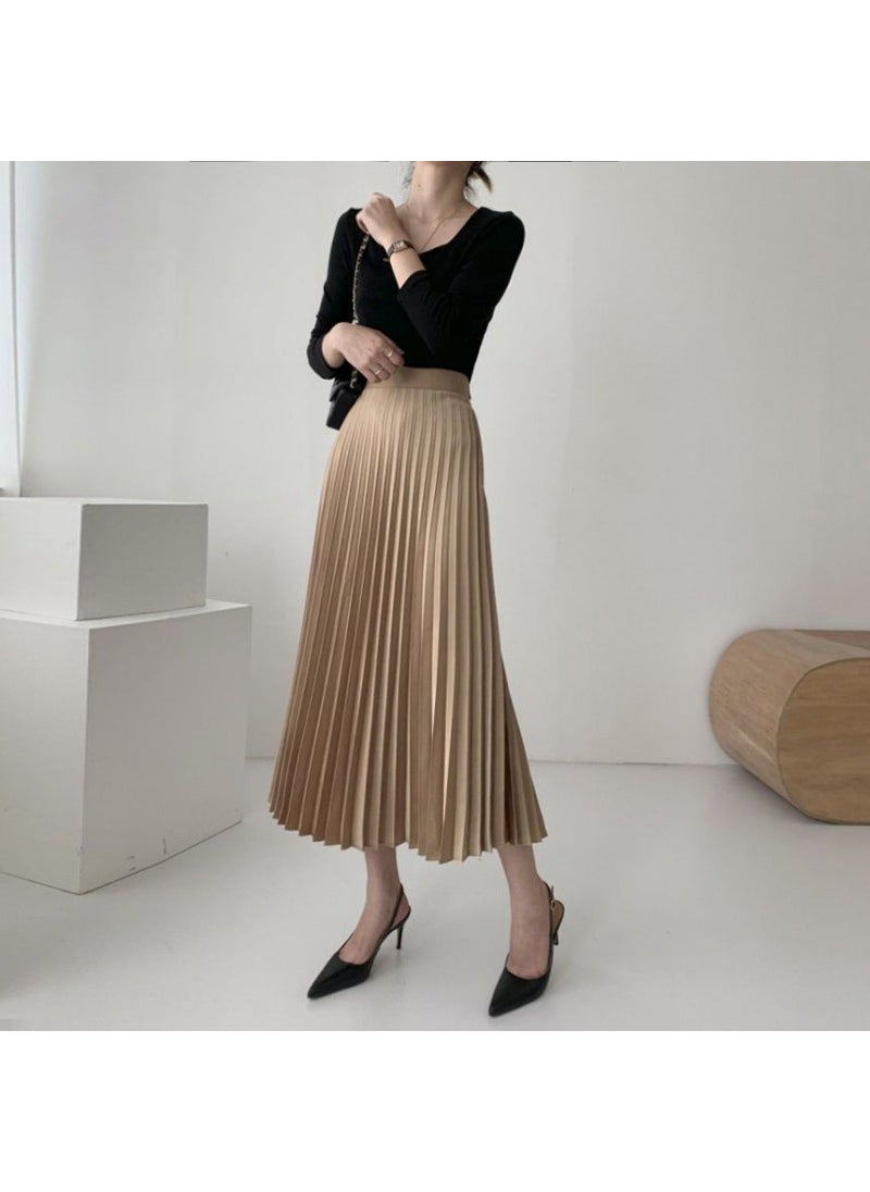 New Pleated Midi Skirt Summer A-Line Lightweight White Elegant Spring Fall Caramel