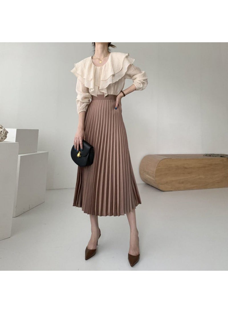 New Pleated Midi Skirt Summer A-Line Lightweight White Elegant Spring Fall Caramel