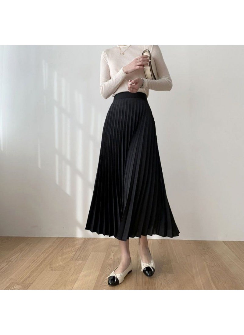 New Pleated Midi Skirt Summer A-Line Lightweight White Elegant Spring Fall haze blue