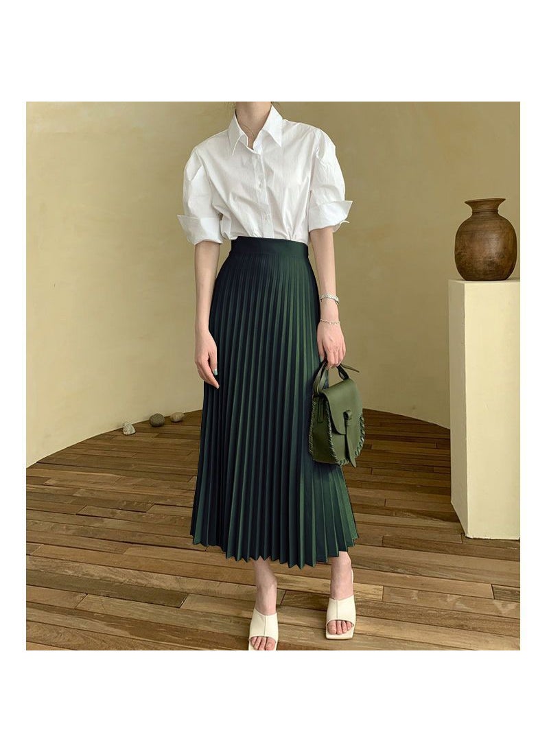 New Pleated Midi Skirt Summer A-Line Lightweight White Elegant Spring Fall haze blue