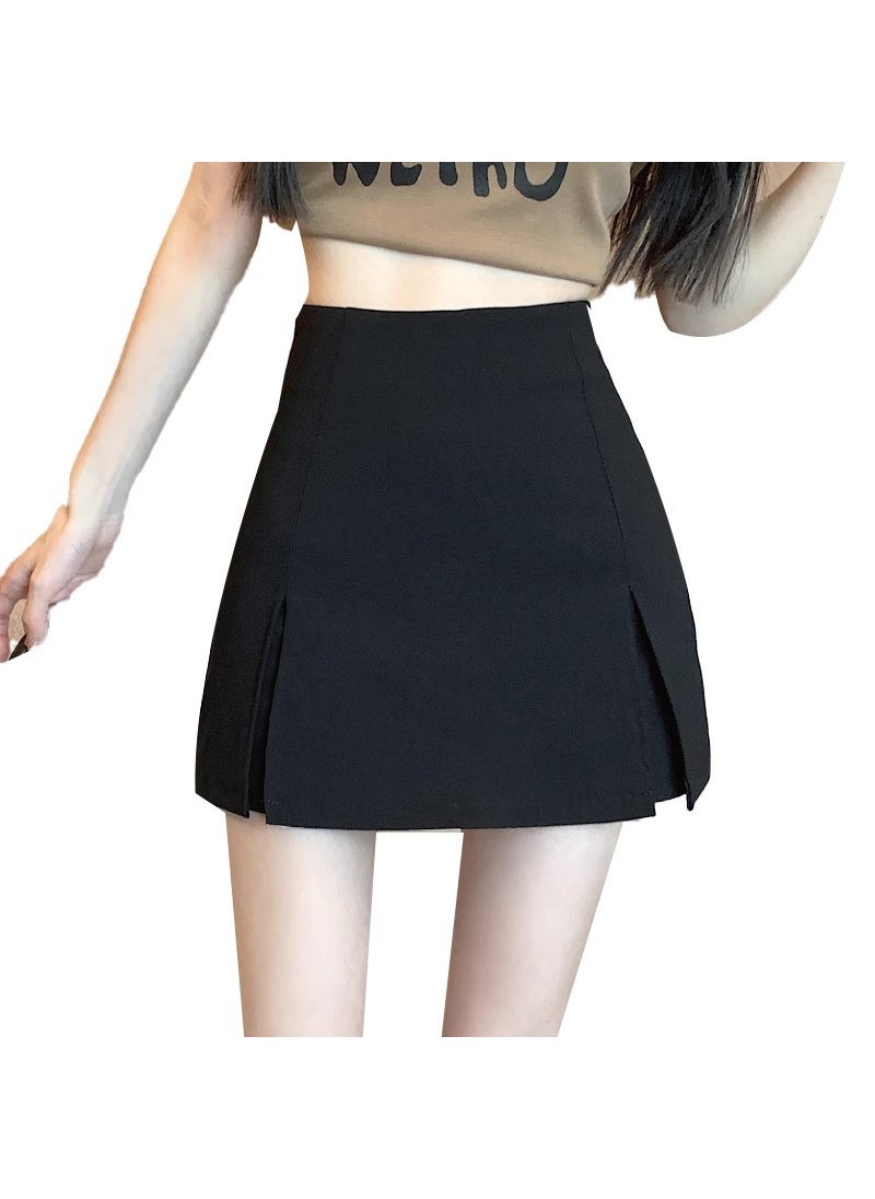 Black Slit Skirt Spring 2024 A-Line High Waist Mini Black