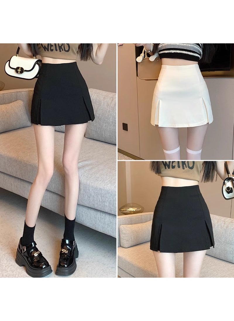 Black Slit Skirt Spring 2024 A-Line High Waist Mini Black