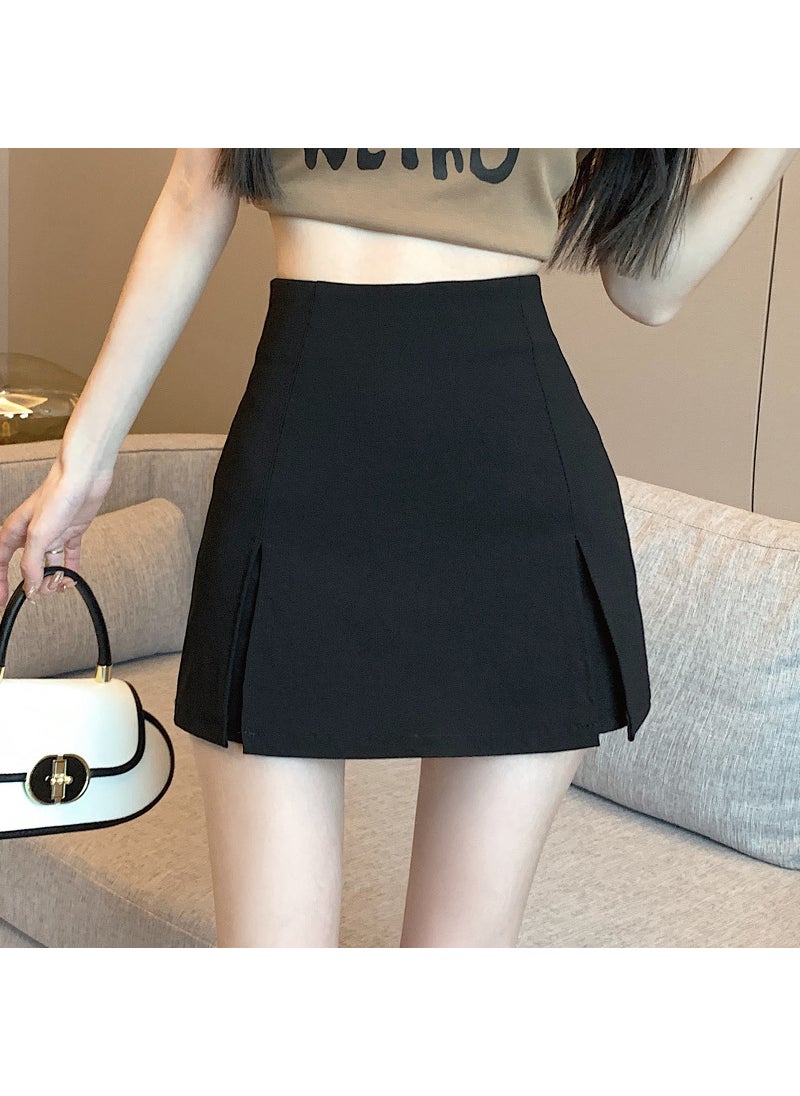 Black Slit Skirt Spring 2024 A-Line High Waist Mini Black