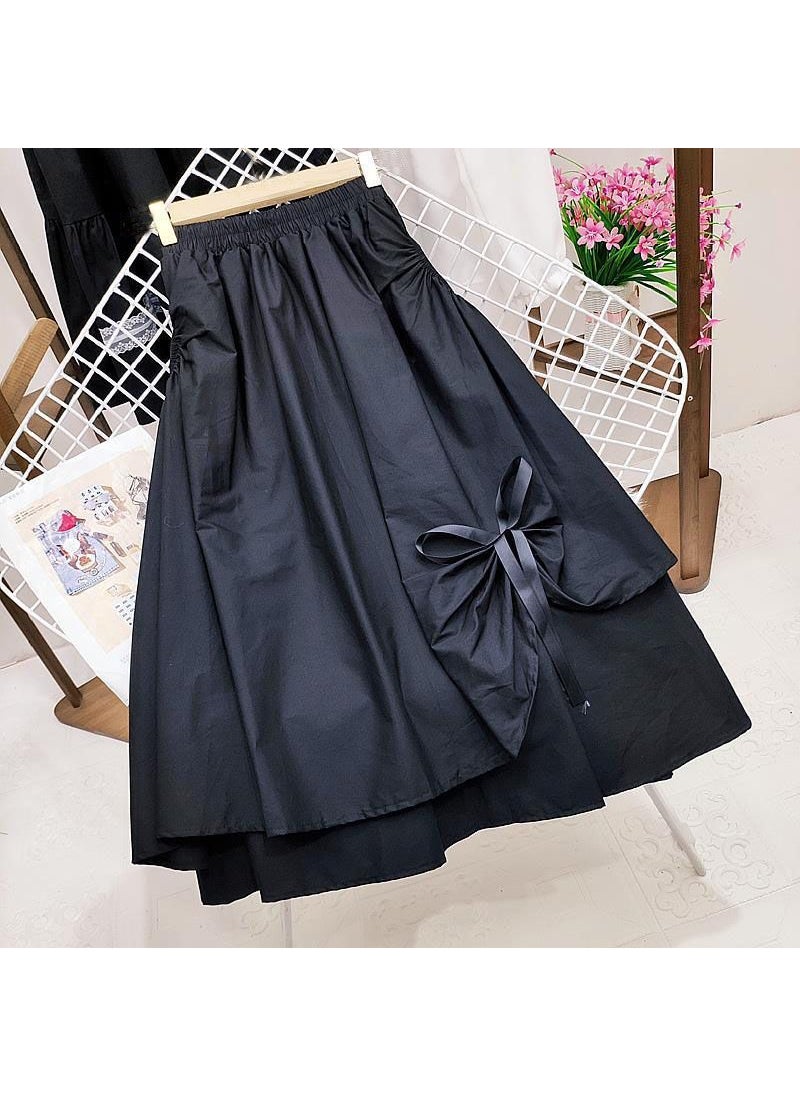 Summer Korean Slim-Fit Irregular Midi A-Line Skirt Black