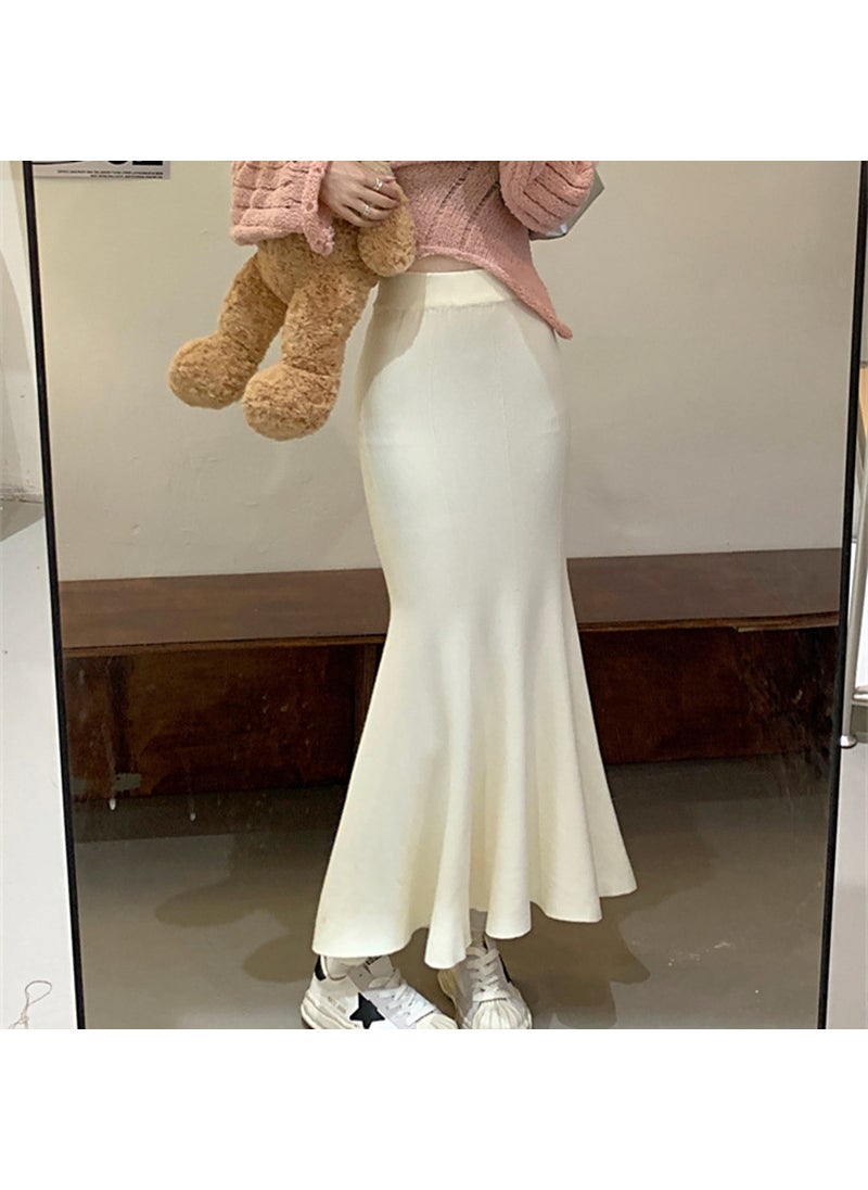 2024 Autumn High Waist Knit Skirt Slimming Mermaid White