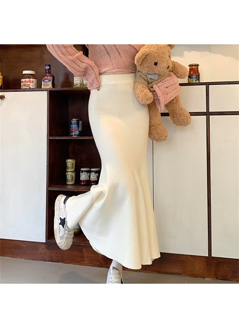 2024 Autumn High Waist Knit Skirt Slimming Mermaid White