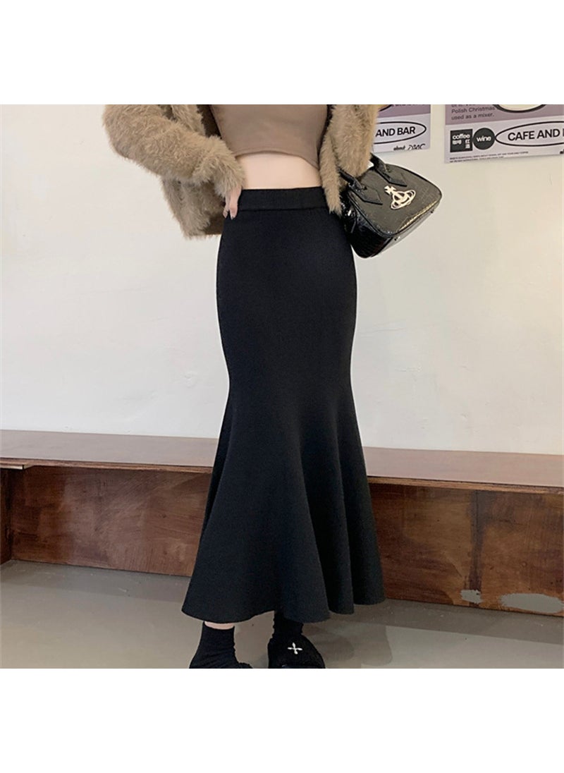 2024 Autumn High Waist Knit Skirt Slimming Mermaid Black