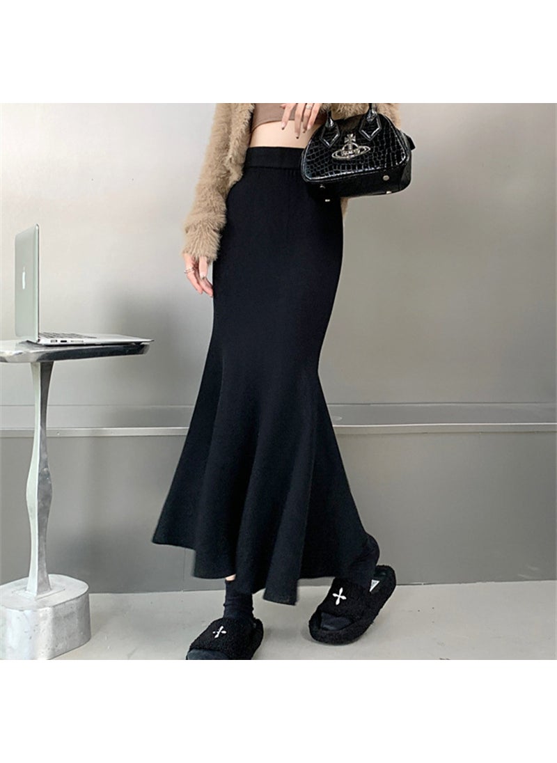 2024 Autumn High Waist Knit Skirt Slimming Mermaid Black