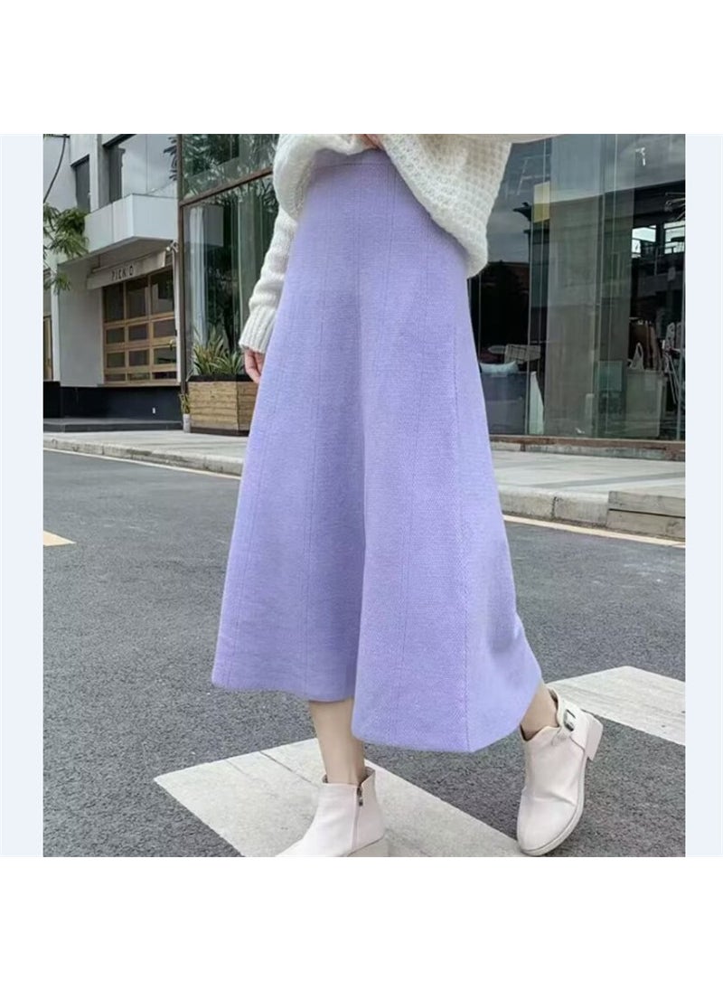 Knitted Midi Skirt A-Line Slimming Autumn Winter Purple