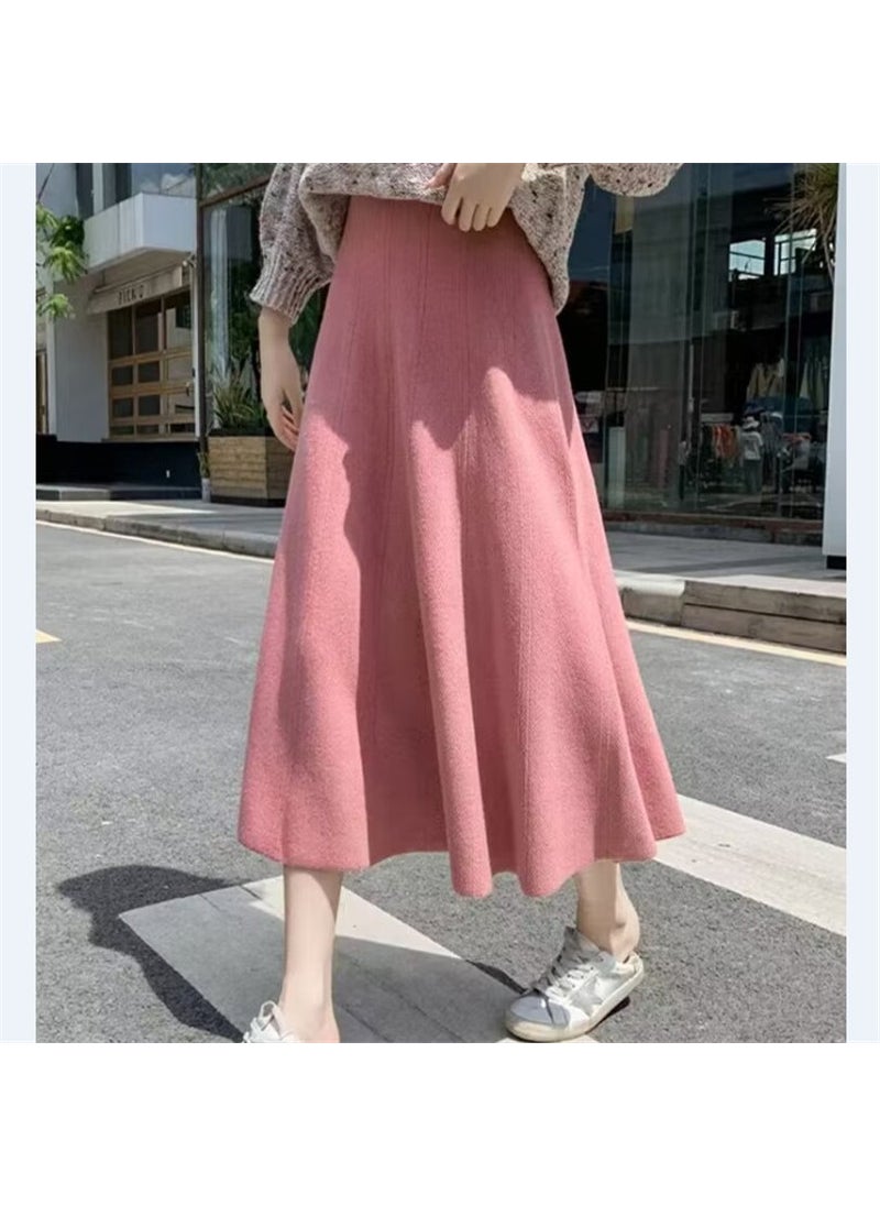 Knitted Midi Skirt A-Line Slimming Autumn Winter Purple