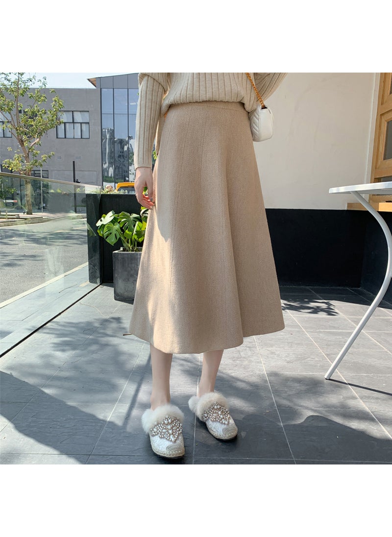 Knitted Midi Skirt A-Line Slimming Autumn Winter Grey