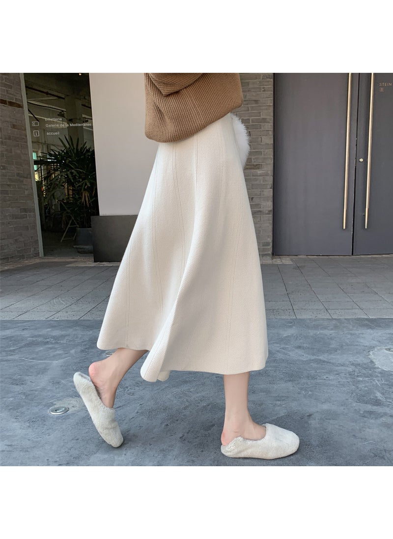 Knitted Midi Skirt A-Line Slimming Autumn Winter Pink