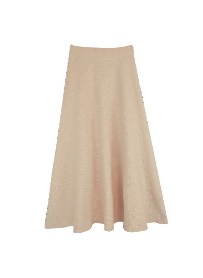 Knitted Midi Skirt A-Line Slimming Autumn Winter White