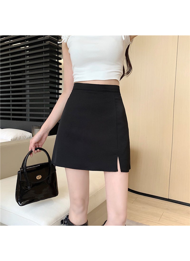 2024 Summer Spicy Sweet High-Waist A-Line Skirt Black (lined, anti-running)